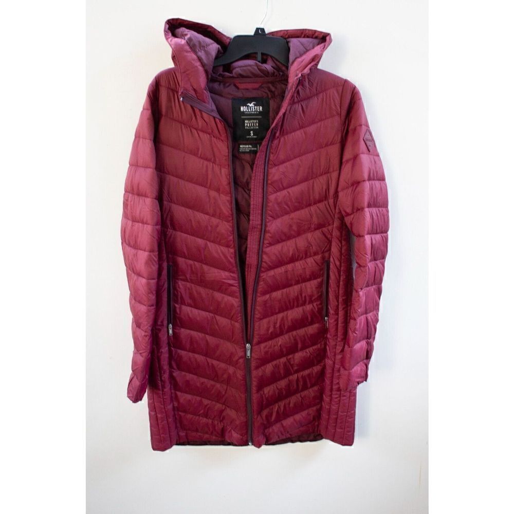 Hollister Lightweight Puffer Collection Parka Red Maroon Womens Size Small - Picture 6 of 8